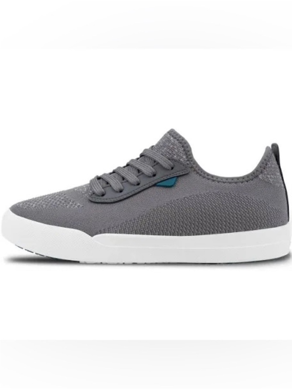 Vessi Gray Knit Sneakers with White Sole and Teal Tab